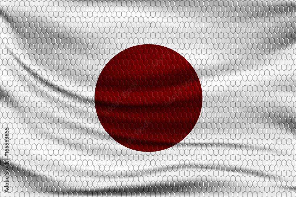 Canvas Prints national flag of japan on wavy fabric with a volumetric pattern of hexagons. vector illustration.