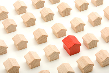 Unique wooden house in group