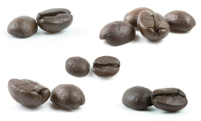 Close up group of coffee bean on white isolated background, macro