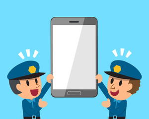 Cartoon policemen and smartphone