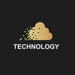Logo technology. Digital, Media. Gold. Pixel cloud