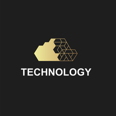 Logo technology. Digital, Media. Gold. Pixel cloud