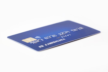 Blank blue credit card on white background