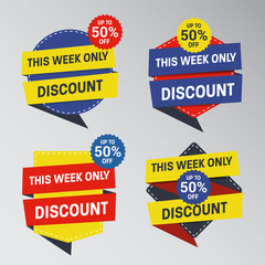 Unique Super Sale Banner with Discount Tag. Flat Color Style Promotional Design