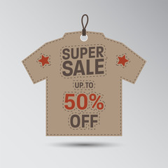 Unique Super Sale Banner with Discount Tag. Flat Color Style Promotional Design