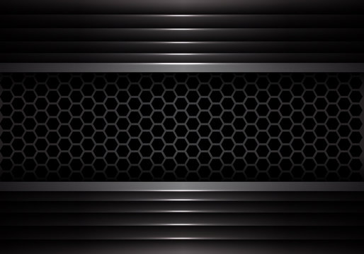 Abstract dark gray hexagon mesh in metal shutter design modern futuristic creative background texture vector illustration.