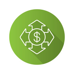 Money spending flat linear long shadow icon