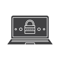 Laptop security system glyph icon