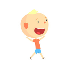 Funny smiling cartoon boy, kids outdoor activity, colorful character vector Illustration