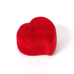 Naklejka premium Red velvet box in the form of heart for jewelry