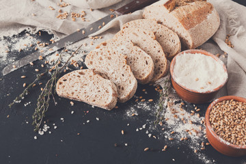 Bakery concept. Plenty of sliced bread background