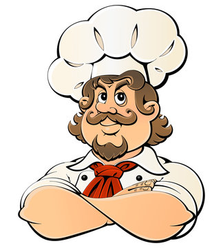 Caricature French chef is very happy.