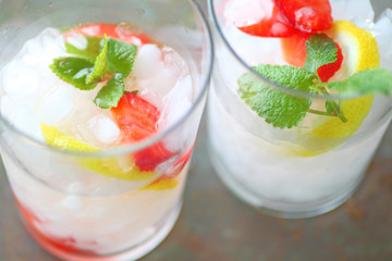 Fruit water with strawberries and lemon