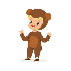 Cute happy boy dressed as a bear, kids carnival costume vector Illustration