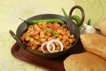 Chole with puri or Chana Masala with Puri Indian Food