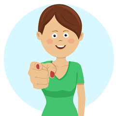 Young successful businesswoman pointing finger at you smiling