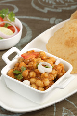 Chole with puri or Chana Masala with Puri Indian Food