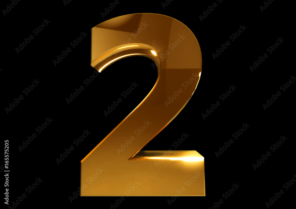 Poster golden number tow on a black isolated background. number 2. numbers