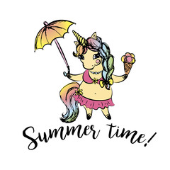 Cute girl unicorn wearing a swimsuit