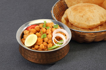 Chole with puri or Chana Masala with Puri Indian Food