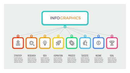 Business hierarchy infographic. Organization chart with 8 options. Vector template.