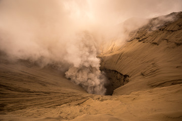 Mount Bromo volcano during sunrise in East Java, Indonesia.