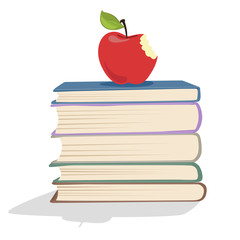 Red apple on a stack of books