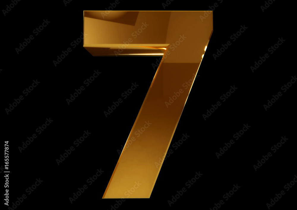 Poster golden number seven on a black isolated background. number 7. numbers. 3d rendering