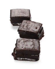 Chocolate cake bars isolated on white background