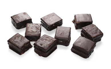 Chocolate cake bars isolated on white background
