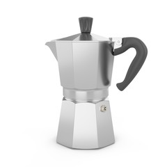 3D Rendering Italian metallic coffee maker isolated on white