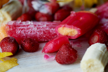 Youth ice pop from the freezer. with a touch of frost and ice. Refreshing in the heat .