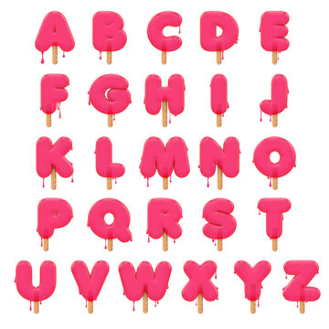 Popsicle ice cream lolly alphabet. 3D rendering