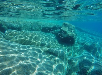 Underwater rocks in Cavoli beach, Elba island, Italy