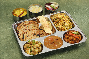 Group of Indian Food or North Indian Thali