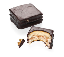 Chocolate cake bars isolated on white background