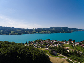 Naklejka na ściany i meble AERIAL view of Attersee lake, Attersee, Upper Austria, Austria