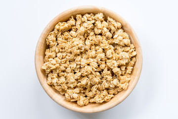 Bowl of Muesli and granola Isolated on White Top View.