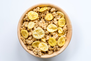Bowl of Muesli and granola Isolated on White Top View.