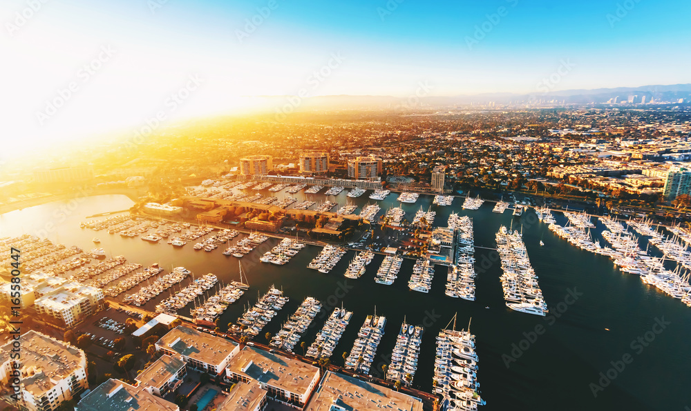 Wall mural aerial view of the marina del rey seaside community in los angeles