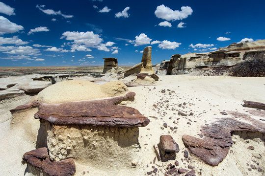 hoodoos or rock formations in a washed out rock desert in the wilderness of northern New Mexico