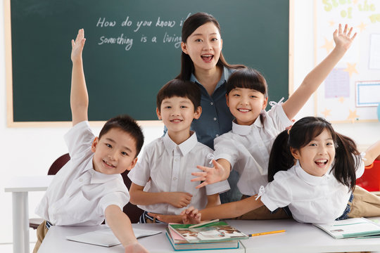 Teacher with elementary school students