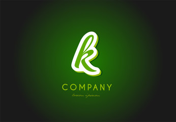 K alphabet letter logo green 3d company vector icon design