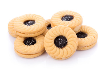 Sandwich biscuits with Blueberries on white background