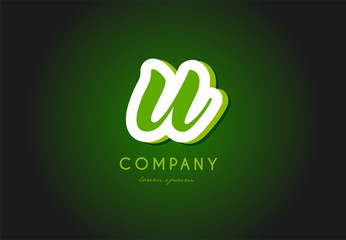 U alphabet letter logo green 3d company vector icon design