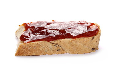 Whole wheat bread with marmalade isolated on white background