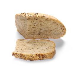 Whole wheat bread slices without additives, isolated on white background