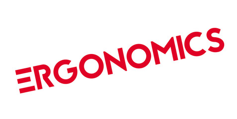 Ergonomics rubber stamp. Grunge design with dust scratches. Effects can be easily removed for a clean, crisp look. Color is easily changed.