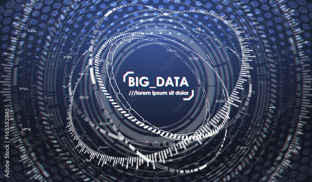 Poster big data abstract visualization. futuristic aesthetic design. big data background with hud elements.