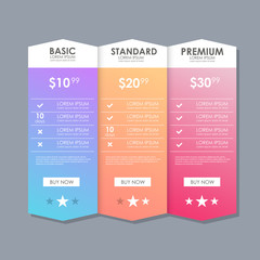 Set of offer tariffs. ui ux vector banner for web app. set of pricing table, order, box, button, list with plan for website in flat design.